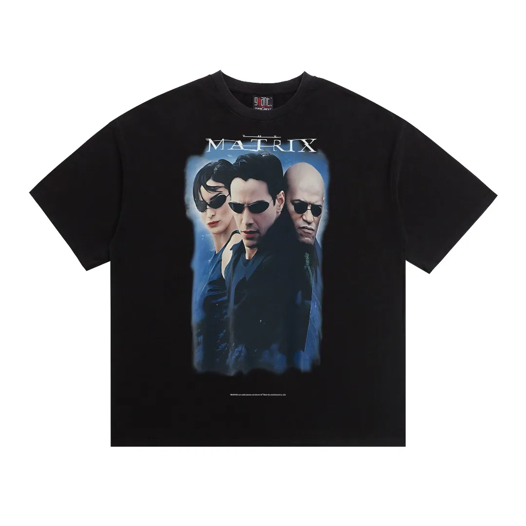 European and American Saint Michael "The Matrix" vintage washed and distressed short-sleeved T-shirt. Digital white ink direct printing. The fabric is breathable and the pattern is three-dimensional and clear. Fabric: Double yarn 240g Style number: S963 Size: S-M-L-XL Color: Black Price: P118